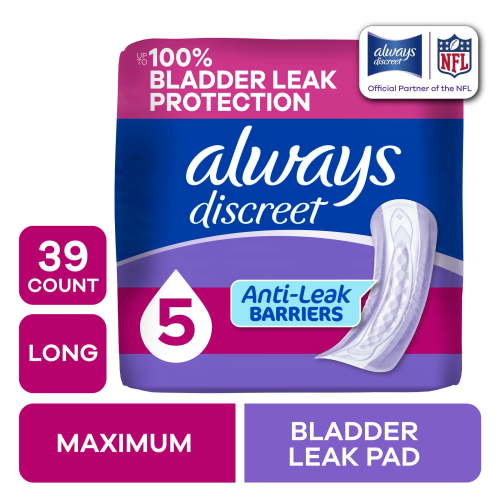 Always Discreet Pads, Maximum Absorbency, Long, 39 Count