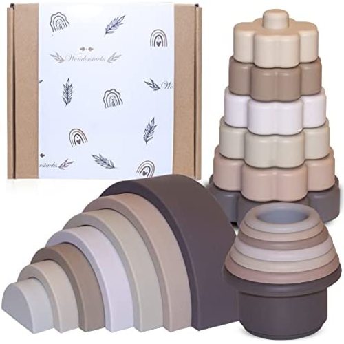 Wonderstacks Stacking Toys Rainbow Stacker Stacking Cups Stacking Rings Baby Toy Baby Girl Gift Neutral Baby Toys Silicone Nesting Toys Early Educational Montessori Baby Building Set (Neutral)