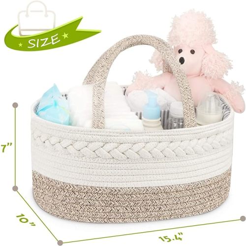 Diaper Caddy Organizer for Baby, Beige White and Brown - X-Large