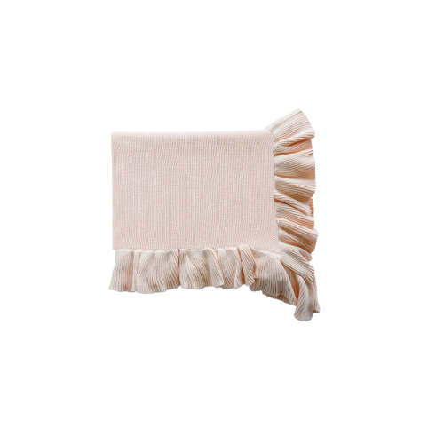 Embroidered Knit Blanket With Ruffle in Tea Rose | Caden Lane