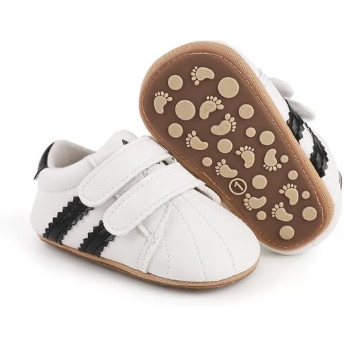 Newbron Baby Boys Girls Retro Sneakers Pu Leather Rubber Sole Walking Shoes Toddler Non-Slip First Walkers Infant Slippers Crib Shoes