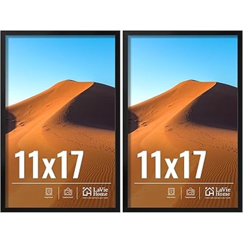 LaVie Home 11x17 Picture Frame for Wall Display, 11x17 Black Picture Frame with HD Plexiglas, 11 x 17 Poster Frame 2 Pack, Display Frame for Vertical or Horizontal, Classic Collection