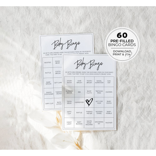 Baby Shower Games, Baby Shower Bingo, 60 Printable Cards, Digital Download, Instant Download #004 Juliette