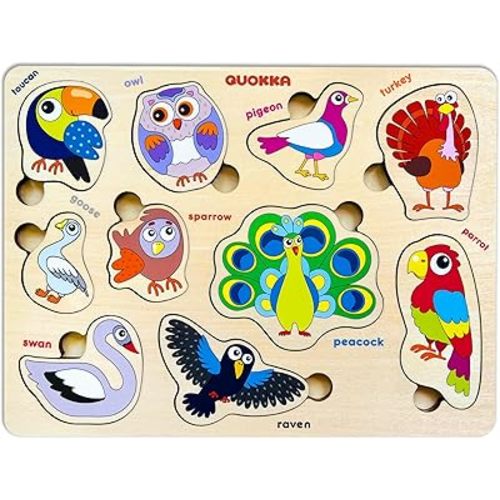 QUOKKA Wooden Puzzles for Toddlers Ages 1-3-5 – Animal Peg Puzzles for Kids 2-4 Years Old – Set of 3 Wood Learning Travel Toys for Children – Gift Educational Game for Boys and Girls