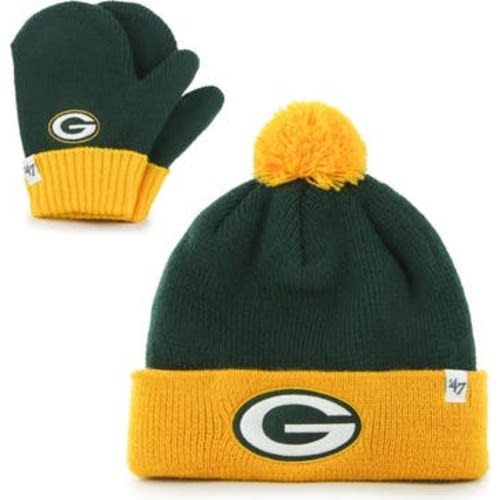 Infant '47 Green/Gold Green Bay Packers Bam Bam Cuffed Knit Hat With Pom and Mittens Set
