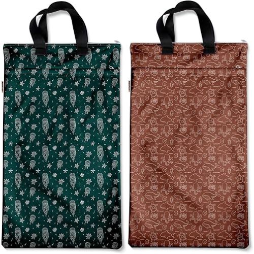 Mama Koala Diaper Pods, Portable Washable Reusable Baby Cloth Diapers Bags, 2pcs Medium Size for Travel Beach Laundry Pool Gym Yoga (W008L)