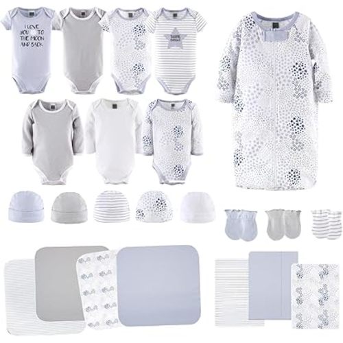 The Peanutshell Baby Layette Gift Set for Baby Boys or Girls - 23 Piece New Born Unisex Gift Set, Clothes & Newborn Essentials Must Haves - Clothes 0-3 Months - Blue & Grey
