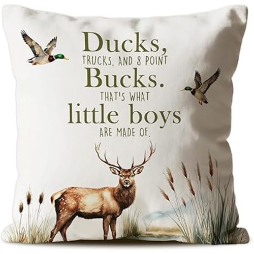 Rustic Mallard Duck Deer Pillow Covers 18x18, Hunting Nursery Decor, Farmhouse Buck Ducks Wildlife Decorative Throw Pillow Covers for Boys Nursery Kids Room Bedroom Playroom