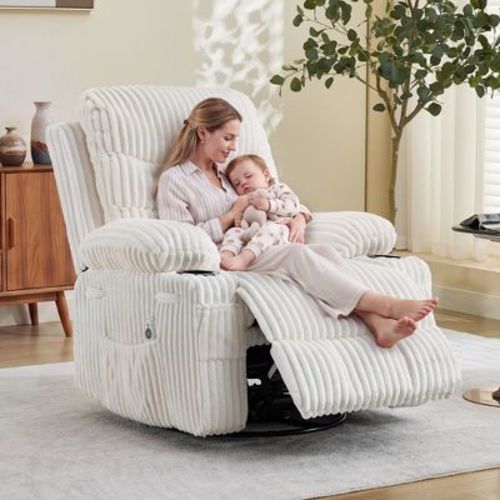 Oversized Swivel Rocking Recliner Chair with Heat & Massage, 360° Manual Wide Seat Lounge Sofa for Big and Tall Adults, Ergonomic, Supports 400 Lbs
