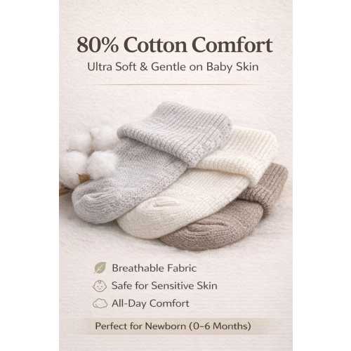 Handmade Cotton Baby Socks | 0-6 Months, 12 Pairs, Breathable, Soft Newborn Booties