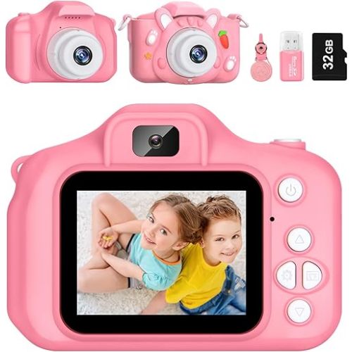 Kids Camera for Boys and Girls, ACIXX Digital Camera for Kids Toy Gift, Toddler Camera Christmas Birthday Gifts for Age 3-12 with 32GB SD Card, Video Recorder 1080P IPS 2 Inch(Pink)