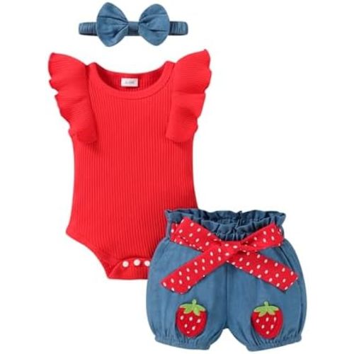 Tiny Cutey Baby Girl Clothes Infant Summer Outfits Set Ruffle Sleeve Romper and Floral Shorts with Headband