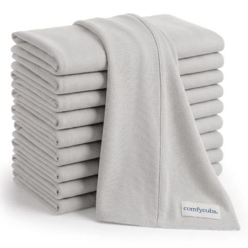 Comfy Cubs Baby Burp Cloths Set Pack of 10 - Large, 6-Layer, Ultra Absorbent Soft 100% Cotton for Infants - Stone