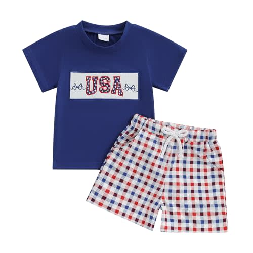 GGBNOMER 4th of July Baby Boy Outfit American Flag Embroidery Short Sleeve T-Shirt and Shorts Set Toddler Boy Summer Clothes