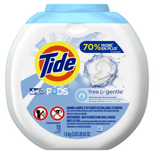 Tide PODS Free & Gentle, Liquid Laundry Detergent Pacs, 72 count