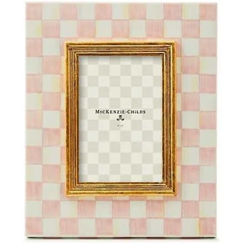 MACKENZIE-CHILDS Enamel Frame, Cute Rectangular Family Picture Frame, Pink-and-White Rosy Check, 4" x 6"