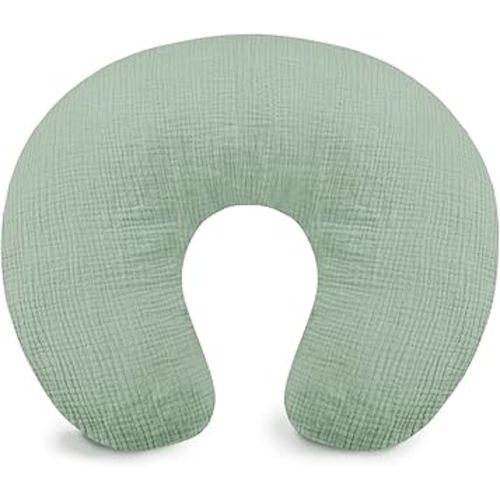 Hooyax Muslin Nursing Pillow Cover, Soft Breathable Feeding Slipcover for Breastfeeding Moms, Stretchy Removable Infant Pillow Cover for Boy and Girls (Green)