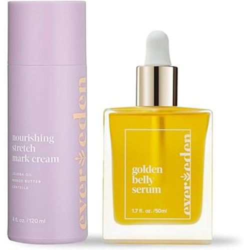 Evereden Golden Belly Serum, 1.7 fl oz. & Nourishing Stretch Mark Cream 4.0 fl oz. | 2 Item Bundle Set | Maternity Skincare