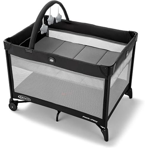Graco On the Go Zip Playard, Reeves | Foldable Baby Playpen with Infant Bassinet, Portable & Travel-Friendly