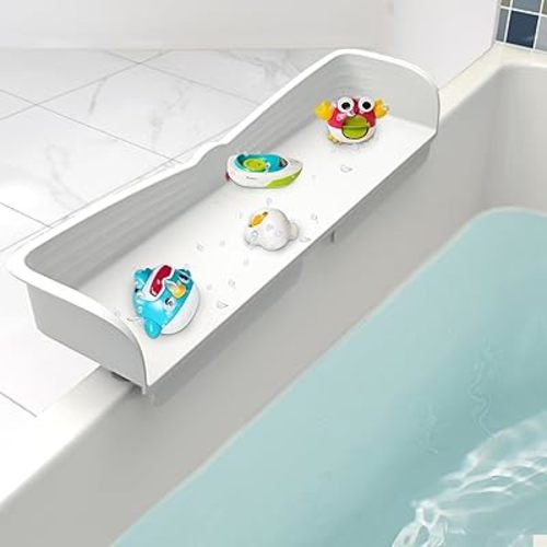 Bathtub Splash Guard – Kids Bath Toy Storage, Water Protection & Extra Play Area (White)