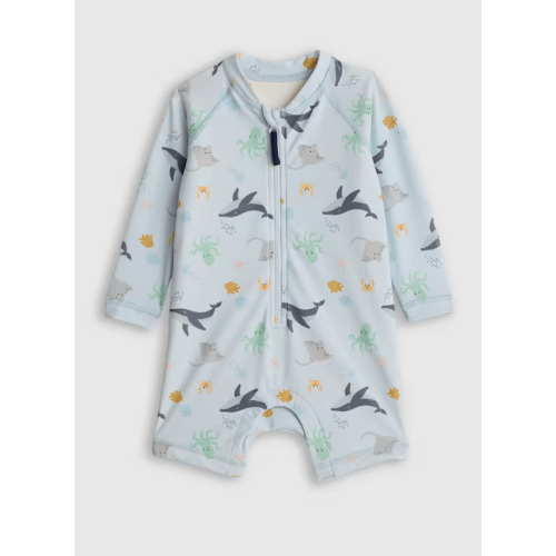 Long Sleeve Zip-Up Rash Guard One-Piece - Baby in Under the Sea