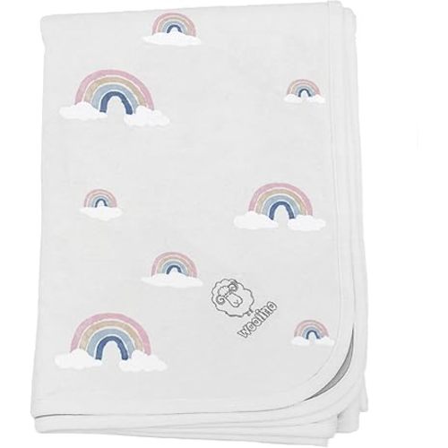 Woolino Toddler Blanket - Merino Wool and Organic Cotton Baby Blanket for Girls and Boys - 4 Season - 52.5” x 40” - Rainbow