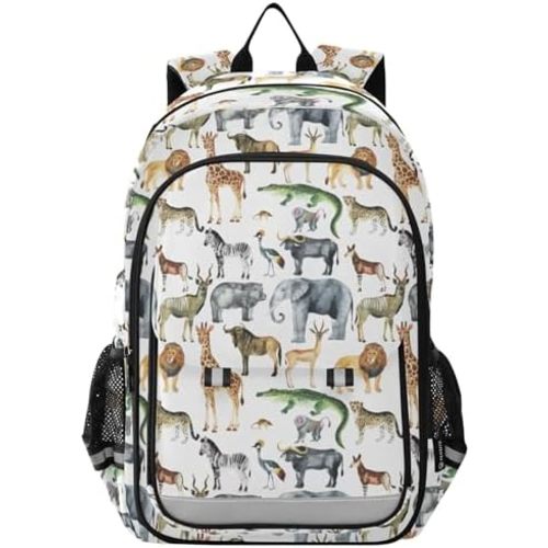 Fisyme Zoo Animals Giraffe Elephant School Backpack Laptop Backpack Bags Bookbag Travel Casual Computer Notebooks Daypack