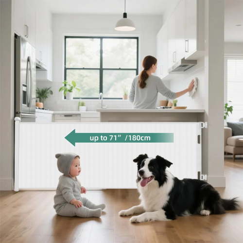 stusgo Retractable Baby Gate 33"x71"（1.8m）- Retractable Dog Gate (White)
