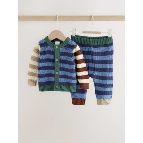Blue Stripe Knitted Cardigan and Legging Baby Set (0mths-2yrs)