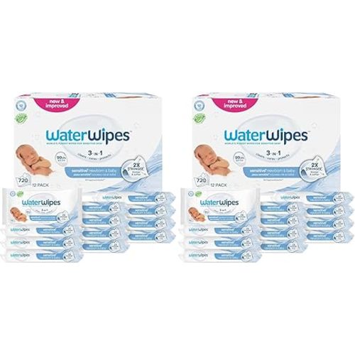 WaterWipes Sensitive+ Newborn & Baby Wipes, 3-In-1 Cleans, Cares, Protects, 99.9% Water, Unscented & Hypoallergenic, 1440 Count (24 Packs)