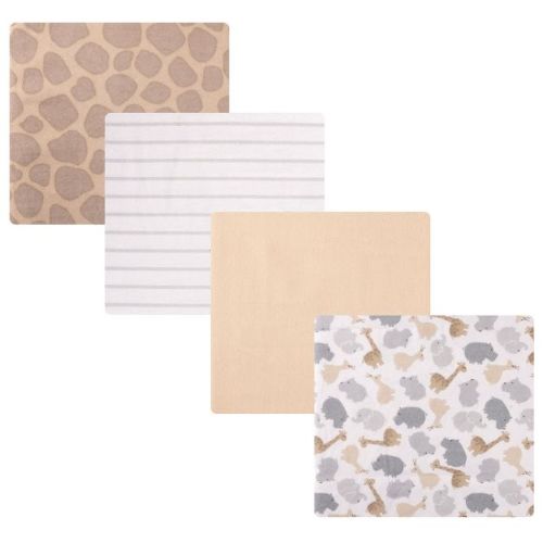 Hudson Baby Cotton Flannel Receiving Blankets 4-Pack, Safari Friends , One Size