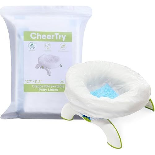 [30 Counts] CheerTry Potty Liners, 300ML Water Super-Absorbent Potty Bags, Thick & Tear-Resistant, Drawstring Opening & Easy to Tie, Fits Most Potty Chairs