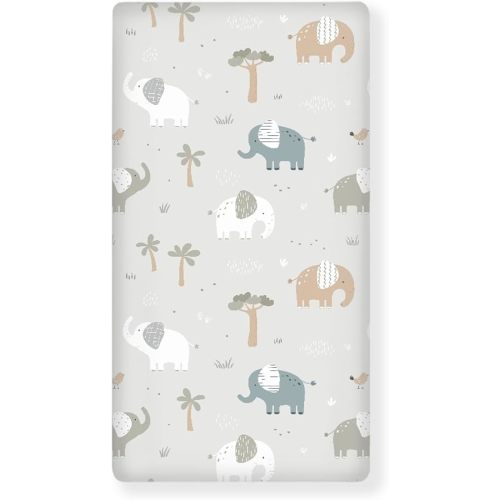 Elephants Fitted Crib Sheet for Boys Girls Trees Birds Animals Print Baby Sheet for Standard Crib and Toddler Elephant Grey Nursery Bed Mattress Sheets 28"x52"