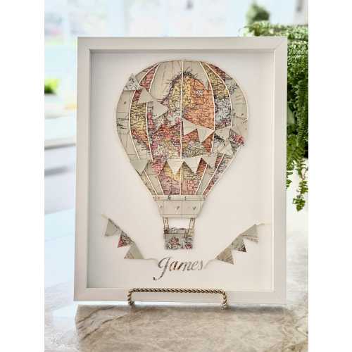 Personalized Hot Air Balloon Wall Art, Custom Boy Nursery, Custom Travel Art, Hot Air Balloon Nursery, Newborn Gift Keepsake,Vintage Map Art