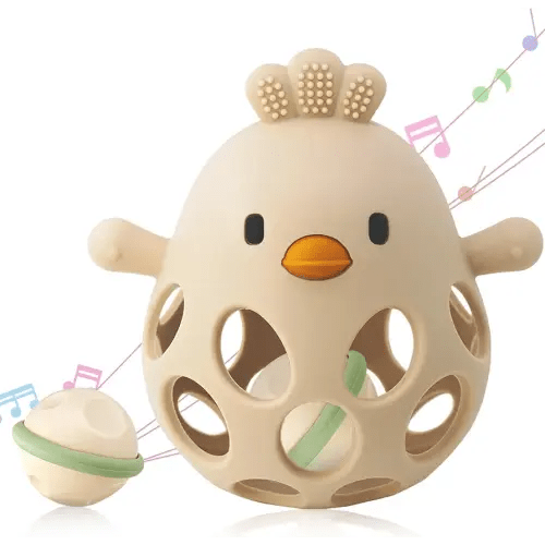 ChooKaChoo 2-in-1 Baby Teething Rattle Toy, Sensory Grasping Teether for Infants 3-12 Months, 100% Food-Grade Silicone, Easy to Hold, Soothing & Developmental, BPA Free