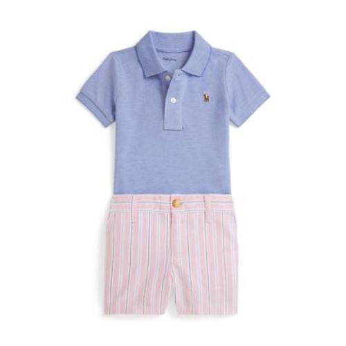 Baby Boys Oxford Mesh Polo Shirt & Striped Short