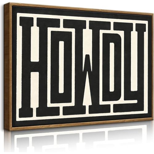 QIYFFBN Framed Funky Western Wall Decor Black and White Howdy Wall Art Big Texas Modern Canvas Picture Southwestern Country Ranch Sign Print Trendy Cowgirl Cowboy Farmhouse Art(24x36in Framed)