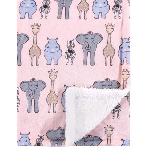 Hudson Baby Unisex Baby Plush Mink and Sherpa Blanket, Pink Safari, One Size