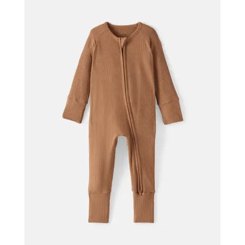 Little Sleepies Chestnut Brown Ribbed Zippy, 6-9M