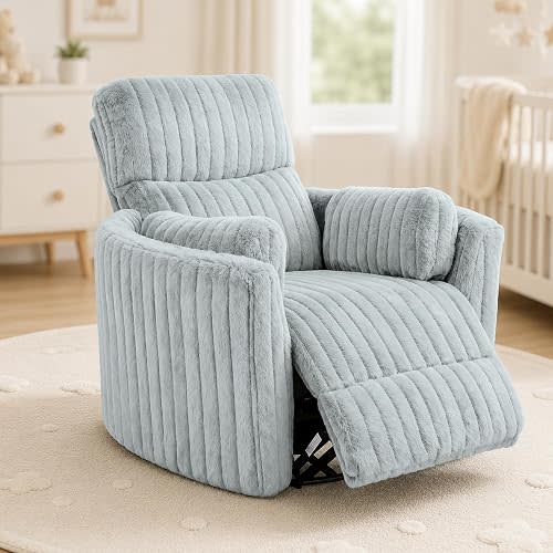 Electric Nursing Power Swivel Rocker Recliner with 2 Pillows, Light Blue