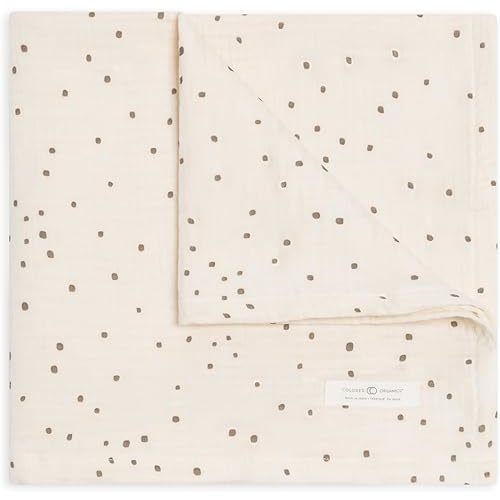 Colored Organics Baby Organic Cotton Swaddle - Infant Receiving Blanket - Taupe Square Dot Muslin