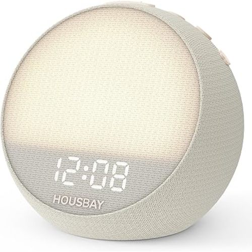HOUSBAY MINI Sunrise Alarm Clock with Sound Machine, Rhythm Wake-Up Light, White Noise for Sleeping, Compact Phone-Free Bedrooms Clock, Putty