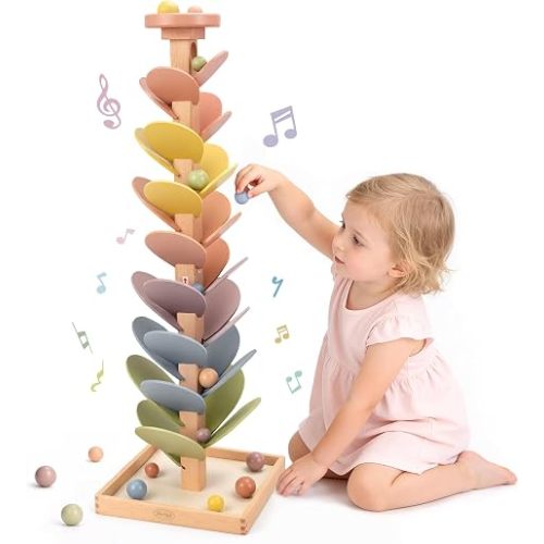 Joyreal Wooden Marble Run for Kids 3-5 4-8, Montessori Music Tree Toys