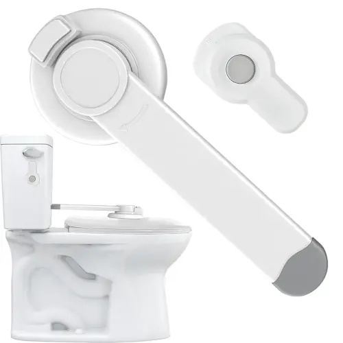 Baby Toilet Lock Kit,Kid Toilet Seat Attachment,Easy to Install with Adhesive, Kid's Bathroom Safety Products for Child Proofing,Baby Proofing in Bathroom Toilet Vanities, 9"L X 4"W,3.6"L X 2"W White