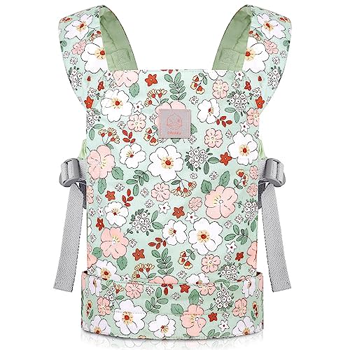GAGAKU Doll Carrier for Kids, Toy Baby Doll Carrier, Reborn Dolls Carrier Toy Baby Sling with Adjustable Straps, Baby Doll Accessories - Green - Camellia