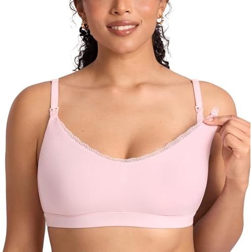 MOMANDA Lace Cotton Nursing Sleep Bras for Breastfeeding Ultra Soft Cute Maternity Bralettes with Pads