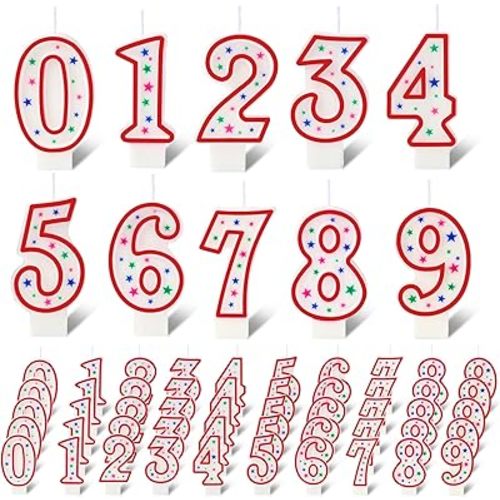 MTLEE 50 Pcs Birthday Number Candles, Polka Dot Colorful Birthday Cake Candles, 0-9 Cake Topper Candle Decoration for Birthday Wedding Anniversary Reunions Celebration Party (Red)