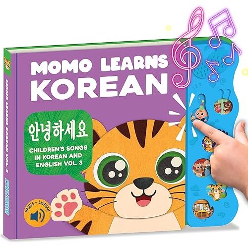 New! Learn Korean for Kids, Momo Learns Korean Vol. 3, Bilingual Korean Baby Book for Kids, Babies & Toddlers 1-3, Kids Board Book w/ Hangul, First Words & Songs, Language Toy for Preschoolers 0-3