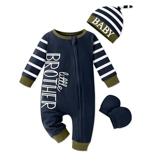 Baby Boy Clothes Newborn Baby Romper Long Sleeve Stripe Jumpsuit with Hat and Gloves Newborn Boy Outfits