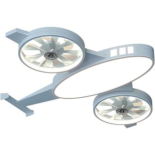 Cartoon Airplane Ceiling Light Blue Kids Chandelier Creative Metal Body with Acrylic Shade ABS Blades Aircraft Design Ceiling Fan Decor for Children's Room Bedroom (Blue)